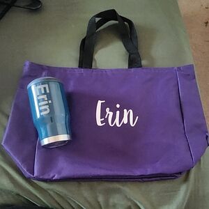 "ERIN" Purple Tote and Blue Coozy Set